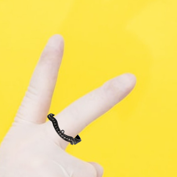 Goth Bridal Set Square Sapphire Round Diamond Simulants Black Gunmetal 2 ring - Picture 3 of 4